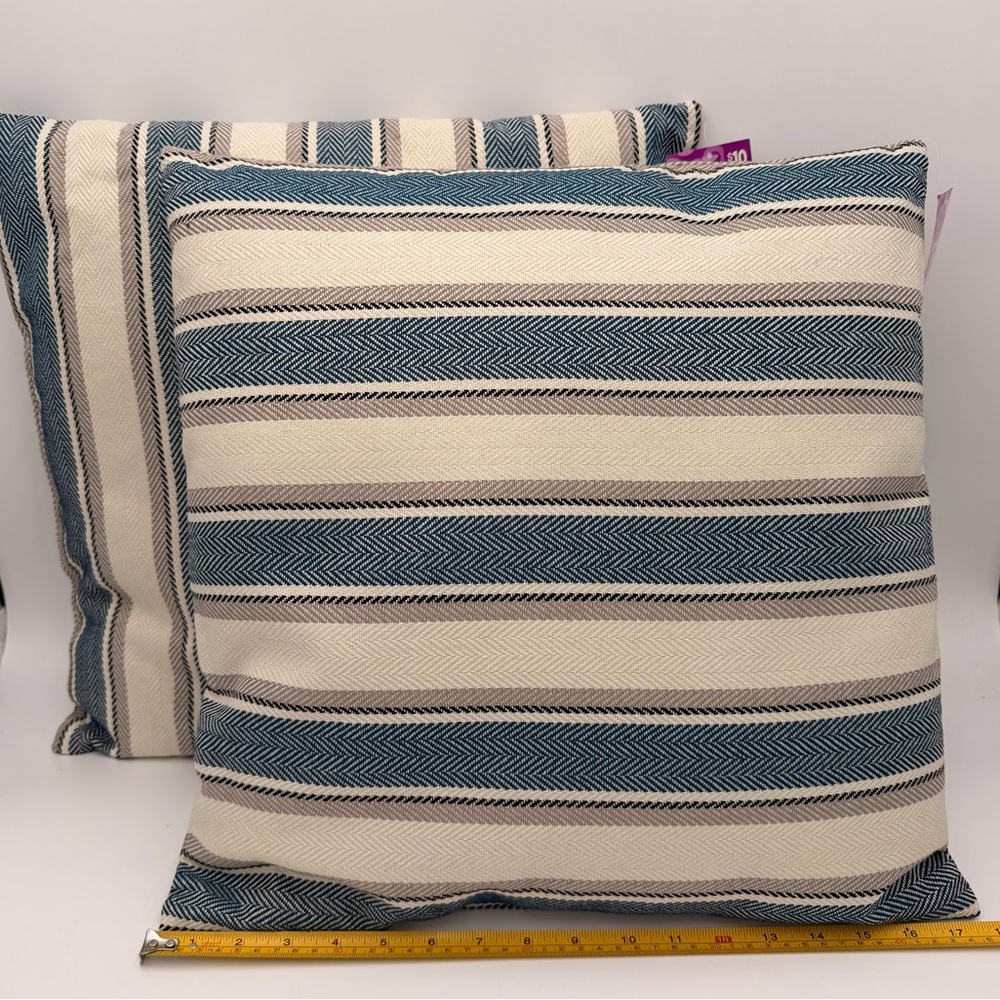 Striped Blue and Cream Throw Pillows